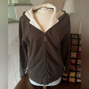 LL Bean Katahdin Iron Works Heavy Duty Sherpa Lined Hoodie Brown Full Zip Size M